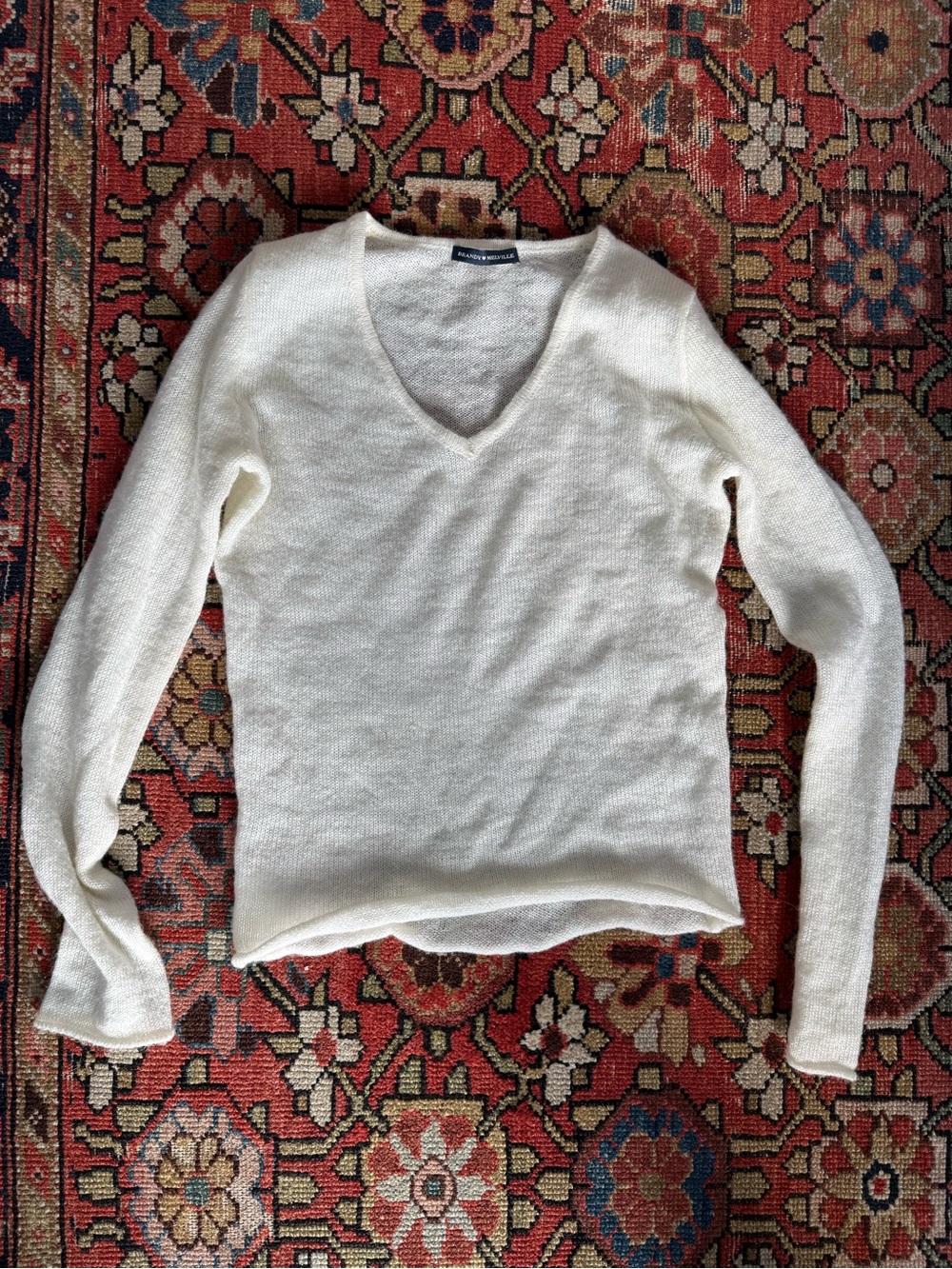 Brandy Melville Cream V-Neck Lightweight Knit Sweater